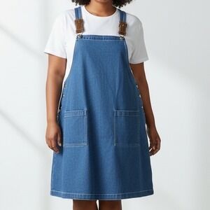 Venezia Jeans Lane Bryant Denim Pinafore Jumper Dress 22/24 Buckle Straps retro